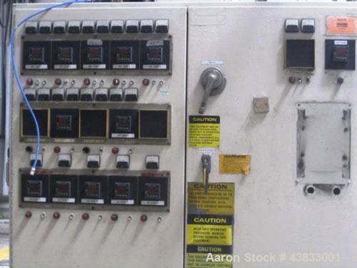 Used 66" Wide Gloucester Sheet Line consisting of the following:  3.5" Gloucester extruder, 32:1 l/d, electrically heated, water cooled, 150 hp DC motor with SCR controller, vented and plugged barrel...