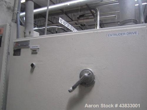Used 66" Wide Gloucester Sheet Line consisting of the following:  3.5" Gloucester extruder, 32:1 l/d, electrically heated, water cooled, 150 hp DC motor with SCR controller, vented and plugged barrel...