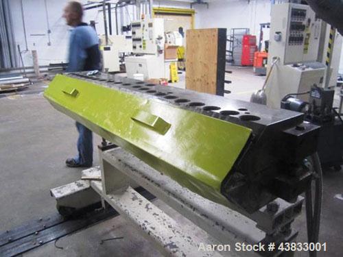Used 66" Wide Gloucester Sheet Line consisting of the following:  3.5" Gloucester extruder, 32:1 l/d, electrically heated, water cooled, 150 hp DC motor with SCR controller, vented and plugged barrel...