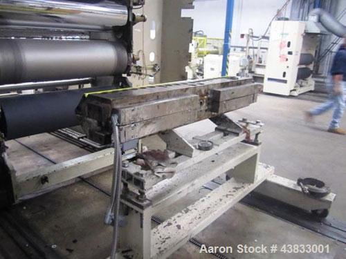 Used 66" Wide Gloucester Sheet Line consisting of the following:  3.5" Gloucester extruder, 32:1 l/d, electrically heated, water cooled, 150 hp DC motor with SCR controller, vented and plugged barrel...