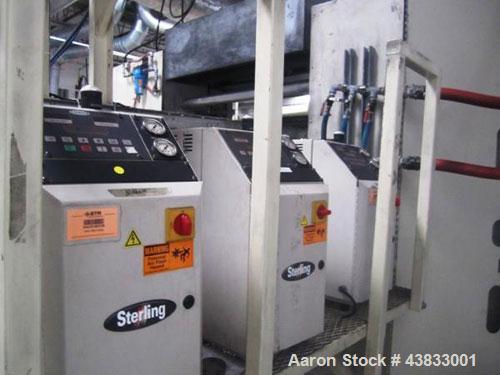 Used 66" Wide Gloucester Sheet Line consisting of the following:  3.5" Gloucester extruder, 32:1 l/d, electrically heated, water cooled, 150 hp DC motor with SCR controller, vented and plugged barrel...