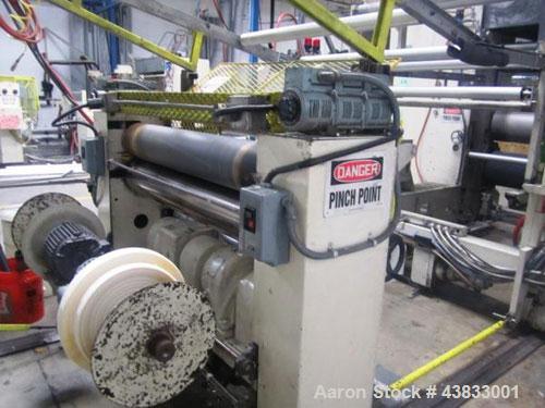 Used 66" Wide Gloucester Sheet Line consisting of the following:  3.5" Gloucester extruder, 32:1 l/d, electrically heated, water cooled, 150 hp DC motor with SCR controller, vented and plugged barrel...