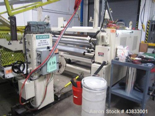 Used 66" Wide Gloucester Sheet Line consisting of the following:  3.5" Gloucester extruder, 32:1 l/d, electrically heated, water cooled, 150 hp DC motor with SCR controller, vented and plugged barrel...