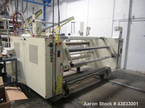 Used 66" Wide Gloucester Sheet Line consisting of the following:  3.5" Gloucester extruder, 32:1 l/d, electrically heated, water cooled, 150 hp DC motor with SCR controller, vented and plugged barrel...