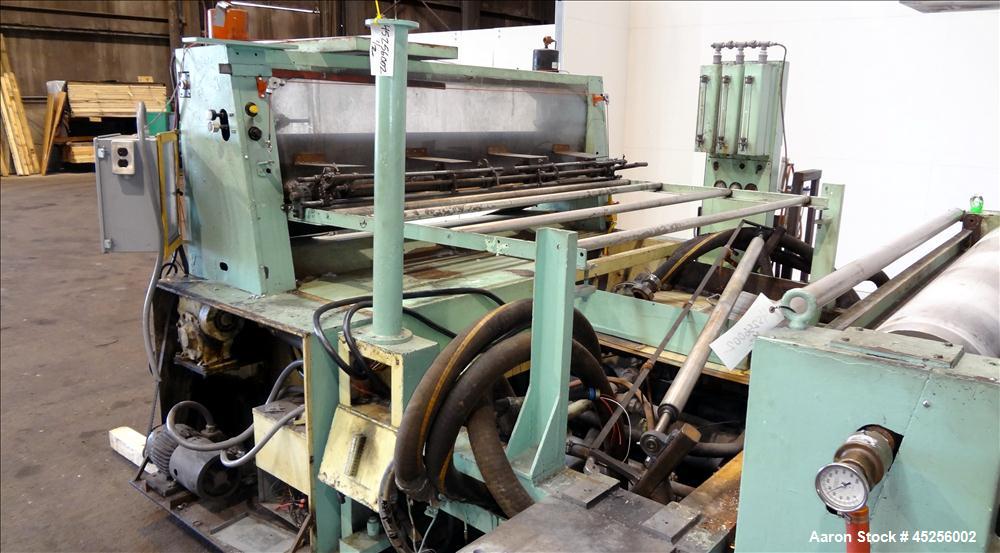 Used Goulding 3 Roll Sheet Stack. (3) 16" Diameter x 80" wide chrome plated cored rolls, (3) additional cored cooling rolls, approximate 48" long cooling section, (2) 8" diameter x 80" wide rubber pu...