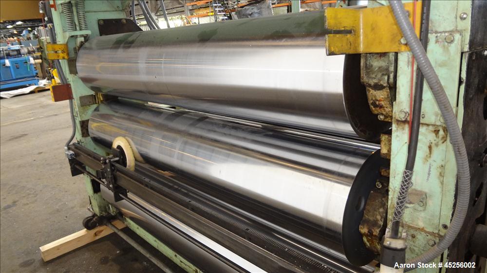 Used- Goulding 3 Roll Sheet Stack. (3) 16" Diameter x 80" wide chrome plated cored rolls, (3) additional cored cooling rolls...