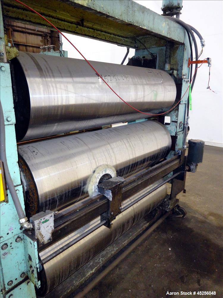 Used- Goulding 3 roll sheet stack, (3) 16" diameter x 52" wide chrome plated cored rolls, (3) additional cored cooling rolls...