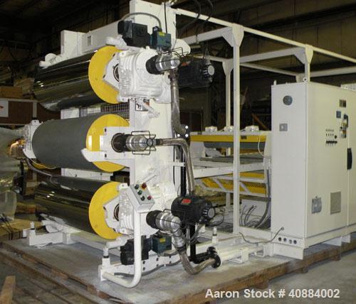 Used HPM Sheet Take Off System Consisting Of: (1) HPM Sheetmaster III 3 Roll Sheet Stack, Rated speed range 20 feet per minute maximum, 71" track centerline. (3) 23.587" diameter x 54" wide cored rol...