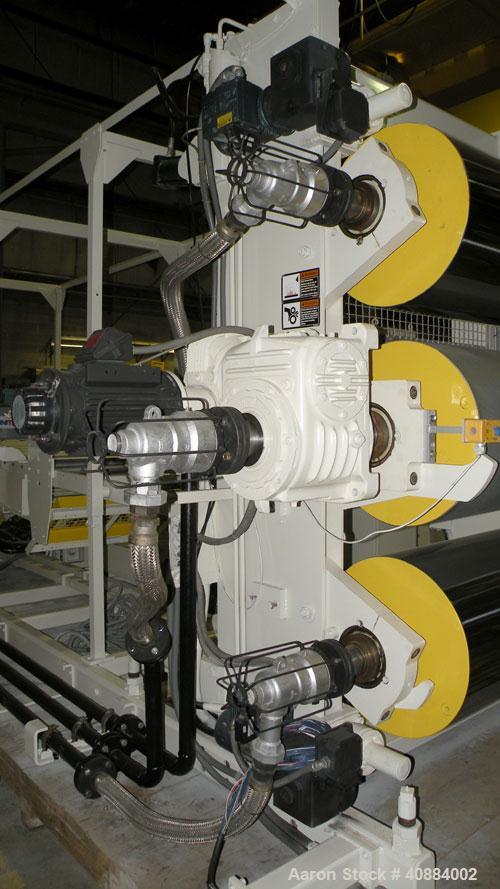 Used HPM Sheet Take Off System Consisting Of: (1) HPM Sheetmaster III 3 Roll Sheet Stack, Rated speed range 20 feet per minute maximum, 71" track centerline. (3) 23.587" diameter x 54" wide cored rol...