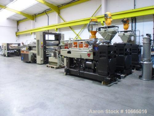 Used 49.2" (1250 mm) Kaufman Coextrusion Sheet Line. (1) 3.54" (90 mm) Kaufmann model 90-33d extruder, vented, vacuum pump, 150 hp DC motor, bolt throttle device; 3.54" (90 mm) lantern slide screen p...