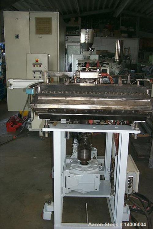 Unused-Kaufmann Sheet Film Downstream Equipment. Hydraulic screen changer with power station, melt pump with DC drive and torque shaft, 31.5" (800 mm) T-die with flex lip and deckling device. 3 roll ...