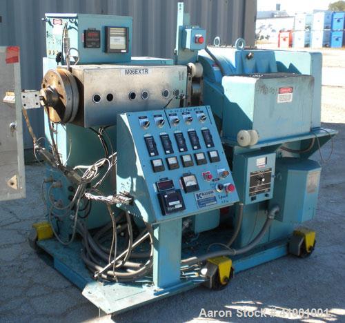  Killion 2-1/2'' single screw extruder, model KN250, approximately 10 to 1 L/D ratio. Electrically heated, air cooled 3 zone non-vented barrel. Water cooled feed throat with a roll type feeder. Appro...