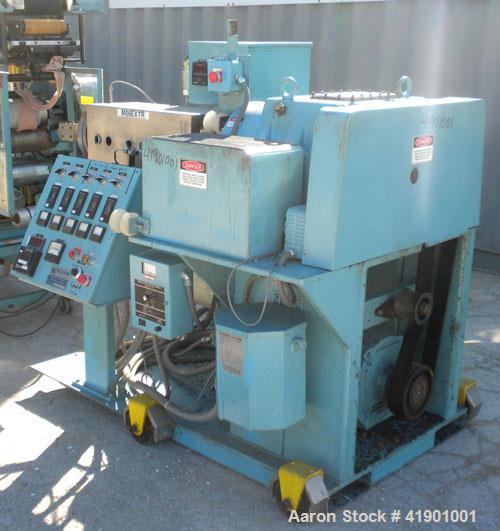  Killion 2-1/2'' single screw extruder, model KN250, approximately 10 to 1 L/D ratio. Electrically heated, air cooled 3 zone non-vented barrel. Water cooled feed throat with a roll type feeder. Appro...