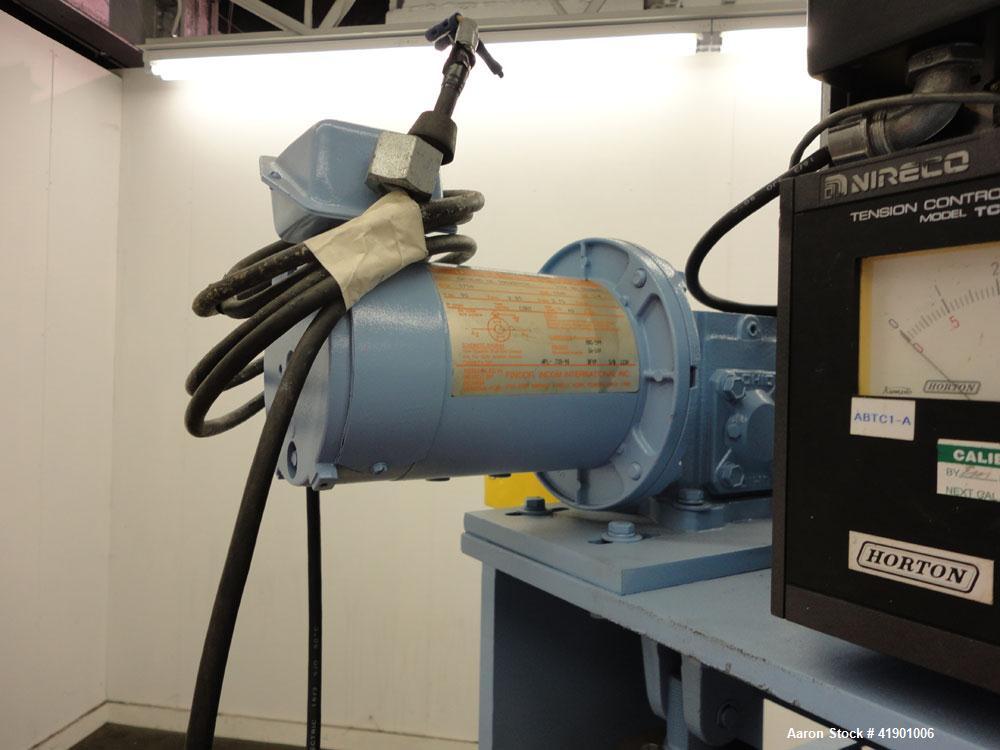 Used Killion 3 roll sheet stack with (3) top mounted pull rolls, (1) 4-1/2'' diameter x 10'' wide rubber roll, and (2) 4'' diameter x 10'' wide adhesive rolls, driven by a 1/4 hp DC gear motor, (3) m...