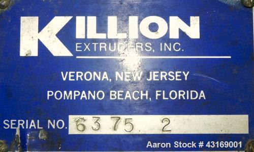 Used Killion 3 Roll Sheet Stack. (3) 10" Diameter x 10" wide chrome plated cored rolls, pneumatically adjustable. Driven by a 2 hp, 180 volt, 1750/2050 rpm DC gear motor, ratio 60 to 1.  (1) Pull rol...
