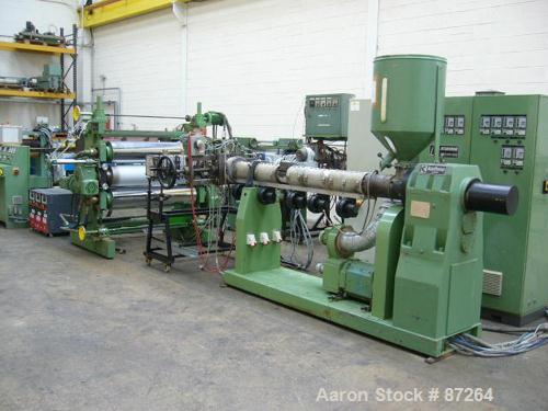 Used Kuhne 31.2" (800mm) Sheet Line. Approximate Capacity 550-660 lbs/250-300 kgs of PS per hour. Line consisting of: (1) Kuhne 2.8’’ diameter single screw extruder, type K70E-33D, approximate 30:1 L...