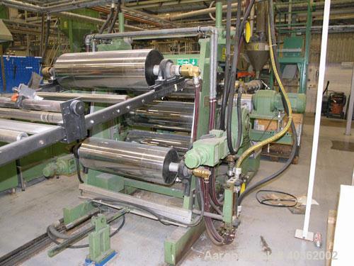 Used Kuhne Sheet Extrusion Line with an output of 374 lbs (170 kgs)/hour consisting of: (1) Morette Plastic System mixing/feeding system; (1) Kuhne single screw extruder, 30 mm, 30:1 L/D, electricall...