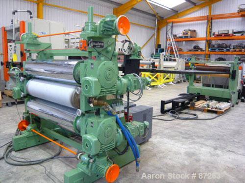 USED: Kuhne 46.8" (1200mm) sheet line with a capacity of 550-600 lbs/250-300 kgs of PS per hour consisting of: (1) feeding/blending system; (1) Kuhne single screw extruder, type K-70-30D, 30:1 L/D, 2...