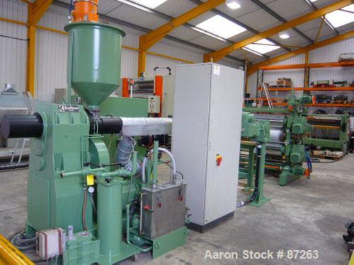 USED: Kuhne 46.8" (1200mm) sheet line with a capacity of 550-600 lbs/250-300 kgs of PS per hour consisting of: (1) feeding/blending system; (1) Kuhne single screw extruder, type K-70-30D, 30:1 L/D, 2...