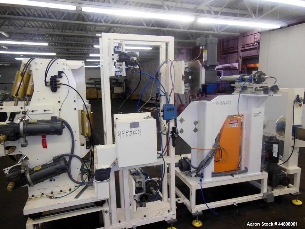 Used Leistritz Three Roll Sheet Stack. (3) Chrome plated cored rolls, 6" diameter 14" wide face. Each roll pneumatically adjustable, and driven by a 3/4 HP, 180 Volt, 1750 RPM DC gear motor, ratio 60...