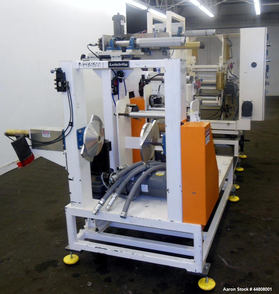 Used Leistritz Three Roll Sheet Stack. (3) Chrome plated cored rolls, 6" diameter 14" wide face. Each roll pneumatically adjustable, and driven by a 3/4 HP, 180 Volt, 1750 RPM DC gear motor, ratio 60...