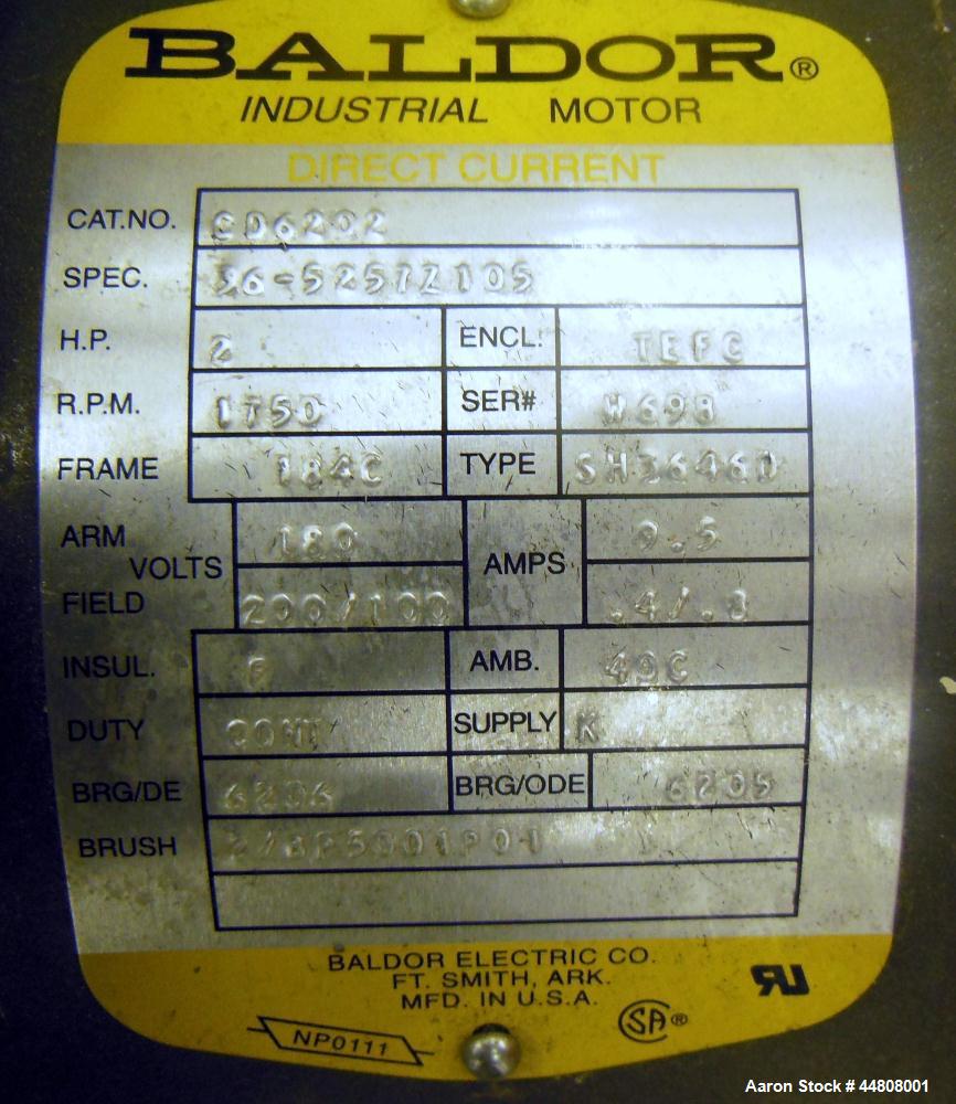 Used Leistritz Three Roll Sheet Stack. (3) Chrome plated cored rolls, 6" diameter 14" wide face. Each roll pneumatically adjustable, and driven by a 3/4 HP, 180 Volt, 1750 RPM DC gear motor, ratio 60...
