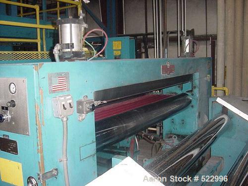 USED: Marshall & Williams sheet downstream. (3) 73" face chrome rolls mounted in a vertical arrangement for downstack operation at an approximate 84" centerline height. Top roll 18" diameter, middle ...