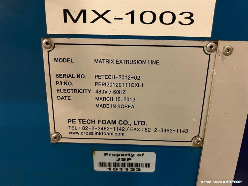 Used- PE-TECH Matrix Sheet Extrusion Line (2012), Consisting of: PE-TECH Matrix Extruder, S/N PETECH-2012-02, 26:1, 150mm sc...