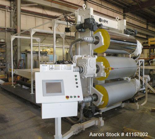 Used HPM Sheet Take Off System consisting of: (1) HPM Sheetmaster III 3 roll sheet stack, rated speed range 20 feet per minute maximum, 71" track centerline. (3) 23.587" diameter x 54" wide cored rol...