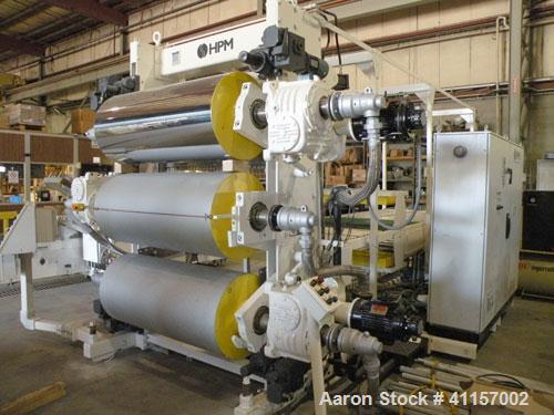 Used HPM Sheet Take Off System consisting of: (1) HPM Sheetmaster III 3 roll sheet stack, rated speed range 20 feet per minute maximum, 71" track centerline. (3) 23.587" diameter x 54" wide cored rol...