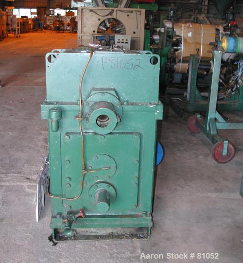 USED:NRM 43" sheet line consisting of (1) NRM/Bridge 4-1/2" single screw extruder, 30:1 L/D ratio. 6 zone, non-vented barrel. Electric- ally heated, water cooled (no system). Water cooled feed throat...