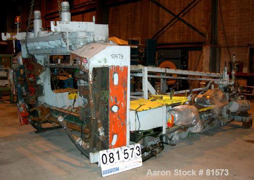 USED: NRM 78" wide 3 roll sheet stack. (1) 16" diameter pattern cored roll, (2) 16" diameter chrome cored rolls, manually adjustable. Driven by a 5 hp, 180 volt DC motor with reducers. Frame mounted ...