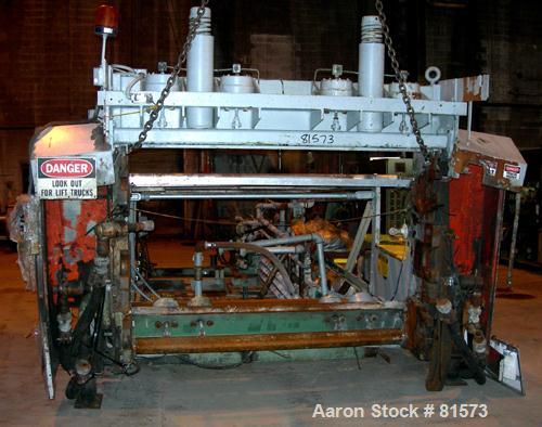 USED: NRM 78" wide 3 roll sheet stack. (1) 16" diameter pattern cored roll, (2) 16" diameter chrome cored rolls, manually adjustable. Driven by a 5 hp, 180 volt DC motor with reducers. Frame mounted ...