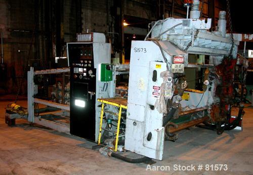 USED: NRM 78" wide 3 roll sheet stack. (1) 16" diameter pattern cored roll, (2) 16" diameter chrome cored rolls, manually adjustable. Driven by a 5 hp, 180 volt DC motor with reducers. Frame mounted ...