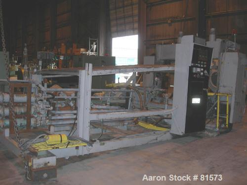 USED: NRM 78" wide 3 roll sheet stack. (1) 16" diameter pattern cored roll, (2) 16" diameter chrome cored rolls, manually adjustable. Driven by a 5 hp, 180 volt DC motor with reducers. Frame mounted ...