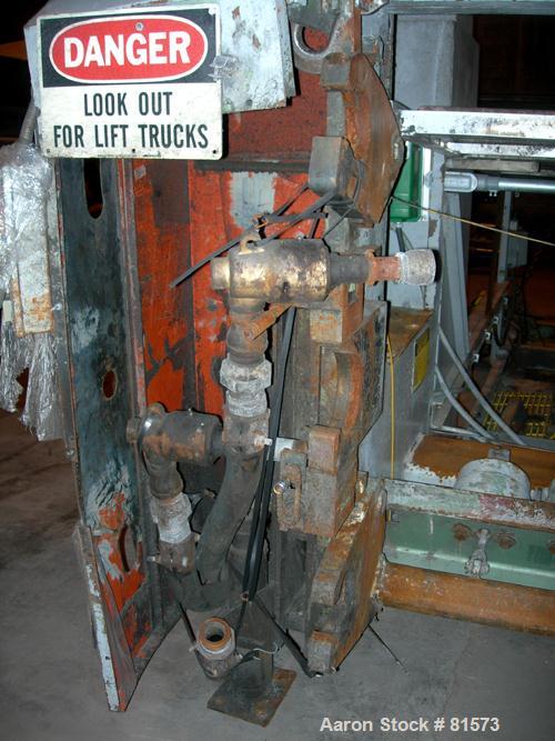 USED: NRM 78" wide 3 roll sheet stack. (1) 16" diameter pattern cored roll, (2) 16" diameter chrome cored rolls, manually adjustable. Driven by a 5 hp, 180 volt DC motor with reducers. Frame mounted ...
