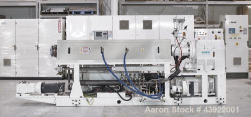 Used OMV Sheet Extrusion Line Consisting Of: (1) OMV 80mm (3.14”) single screw extruder, model D80AR+GP+CAL/TRA, approximate 32 to 1 L/D ratio. Electrically heated, water cooled 6 zone non-vented bar...