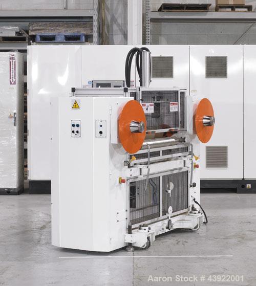 Used OMV Sheet Extrusion Line Consisting Of: (1) OMV 80mm (3.14”) single screw extruder, model D80AR+GP+CAL/TRA, approximate 32 to 1 L/D ratio. Electrically heated, water cooled 6 zone non-vented bar...