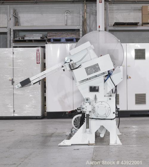 Used OMV Sheet Extrusion Line Consisting Of: (1) OMV 80mm (3.14”) single screw extruder, model D80AR+GP+CAL/TRA, approximate 32 to 1 L/D ratio. Electrically heated, water cooled 6 zone non-vented bar...