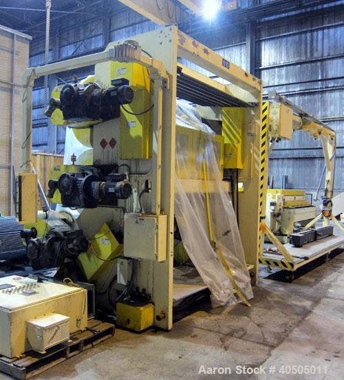 Used PTI Model J842440 Chrome Roll Sheet Take-Off. J-Stack design. 84” Wide, (3) chrome rolls, lower roll 24” diameter, center and top roll are 40” diameter. Each roll driven by a 3hp, 3/60/230/460 v...