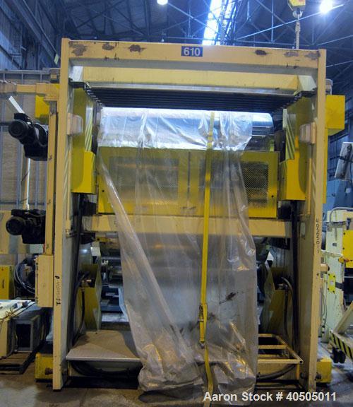 Used PTI Model J842440 Chrome Roll Sheet Take-Off. J-Stack design. 84” Wide, (3) chrome rolls, lower roll 24” diameter, center and top roll are 40” diameter. Each roll driven by a 3hp, 3/60/230/460 v...