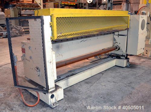 Used PTI Model J842440 Chrome Roll Sheet Take-Off. J-Stack design. 84” Wide, (3) chrome rolls, lower roll 24” diameter, center and top roll are 40” diameter. Each roll driven by a 3hp, 3/60/230/460 v...