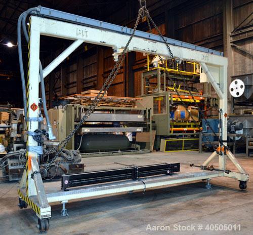 Used PTI Model J842440 Chrome Roll Sheet Take-Off. J-Stack design. 84” Wide, (3) chrome rolls, lower roll 24” diameter, center and top roll are 40” diameter. Each roll driven by a 3hp, 3/60/230/460 v...