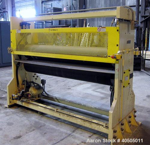 Used PTI Model J842440 Chrome Roll Sheet Take-Off. J-Stack design. 84” Wide, (3) chrome rolls, lower roll 24” diameter, center and top roll are 40” diameter. Each roll driven by a 3hp, 3/60/230/460 v...