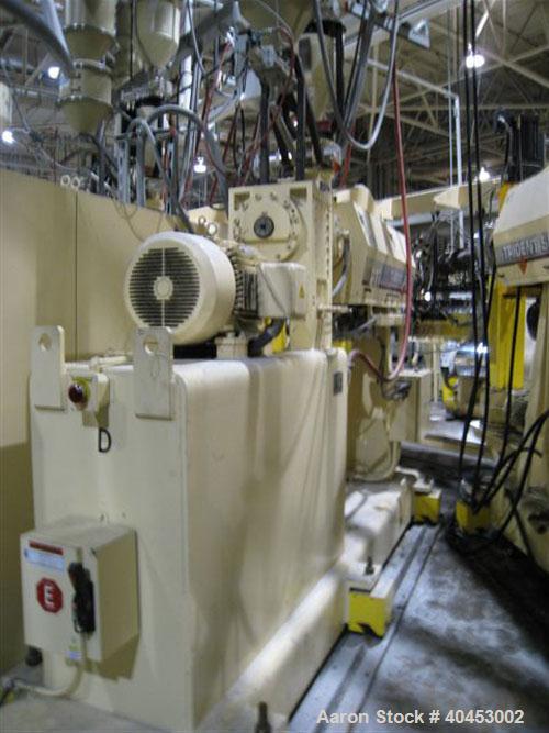 USED PTI MODEL 842440 SHEET TAKE-OFF UNIT CONSISTING OF (3) 84" FACE CHROME ROLLS MOUNTED IN A "J" ARRANGEMENT FOR UPSTACK OPERATION.  BOTTOM ROLL IS 24" DIAMETER WHILE MIDDLE AND TOP ROLL MEASURE NO...
