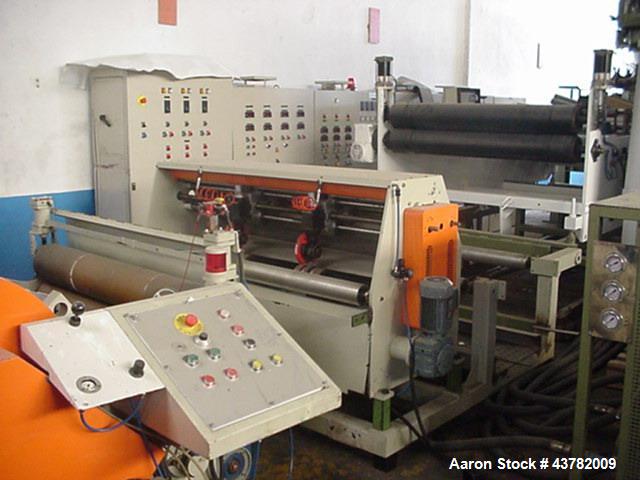 Used Periplast Sheet Extrusion Line. handling film width of  49.2” (1250 mm), 3 layers. Including (1) Single screw extruder 3.54” (90 mm) diameter. (1) Single screw co-extruder 2.36“ (60 mm).  (1) Li...