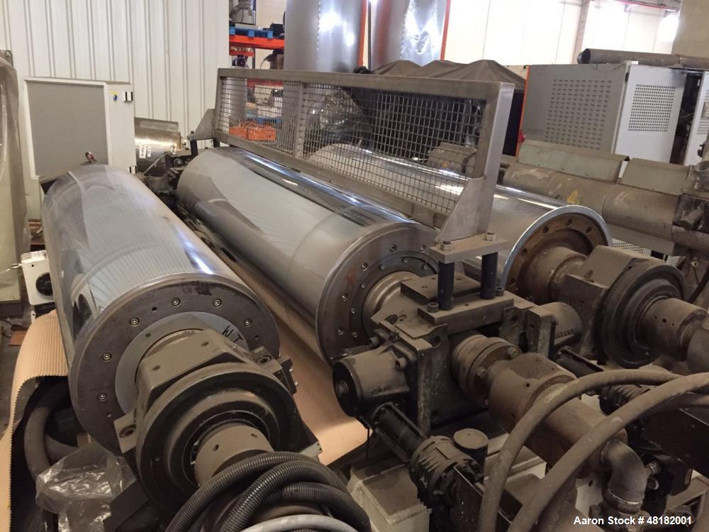 Used- Reifenhauser 3-Roll Sheet Stack. 19.5" (500 mm) diameter x 62.4" (1600 mm) st. side rolls. Max roll speed 43.3 rpm ind...