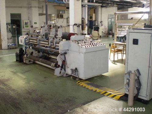 Used Soten Polyolefin Sheet Line comprised of:  (1) Perforating machine, 59 hp/44 kW, material thickness 0.5 - 1.2" (12-30 mm), maximum film width 65" (1650 mm), maximum core diameter 23.6" (600 mm),...