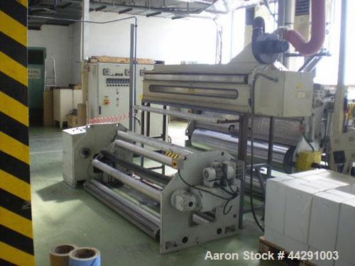 Used Soten Polyolefin Sheet Line comprised of:  (1) Perforating machine, 59 hp/44 kW, material thickness 0.5 - 1.2" (12-30 mm), maximum film width 65" (1650 mm), maximum core diameter 23.6" (600 mm),...