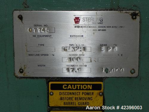 Used Davis Standard Sterling Sheet Line Consisting Of: (1) Sterling 6’' diameter single screw extruder, approximate 32:1 L/D ratio, electrically heated, water cooled, non-vented 6 zone barrel with cl...